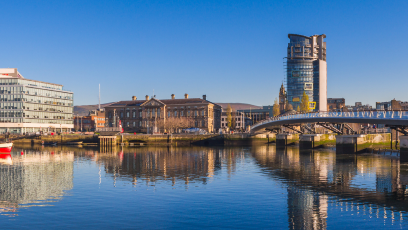 Belfast Lagan river and buildings landscape