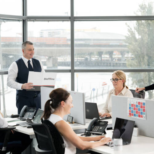 Staffline team working in office